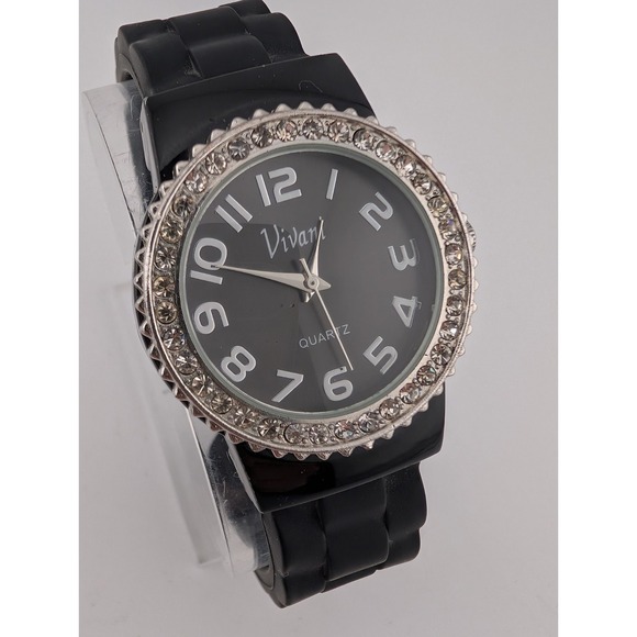 Vivani Accessories - Vivani Watch Women 34mm Case Rhinestones Black Silicone Bangle Band- New Battery